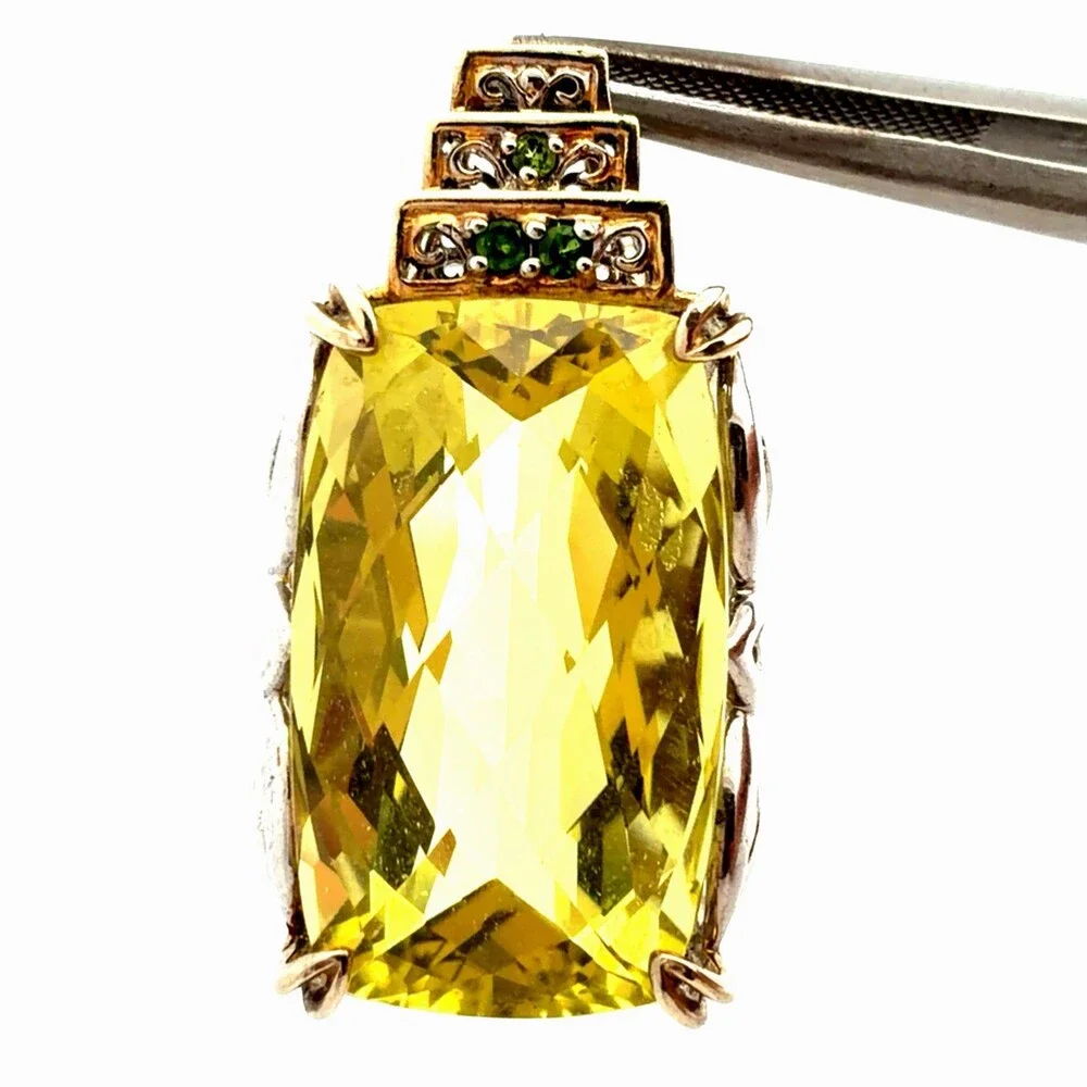 925 Sterling Silver Lemon Green Citrine Multi Gemstone Accent Pendant